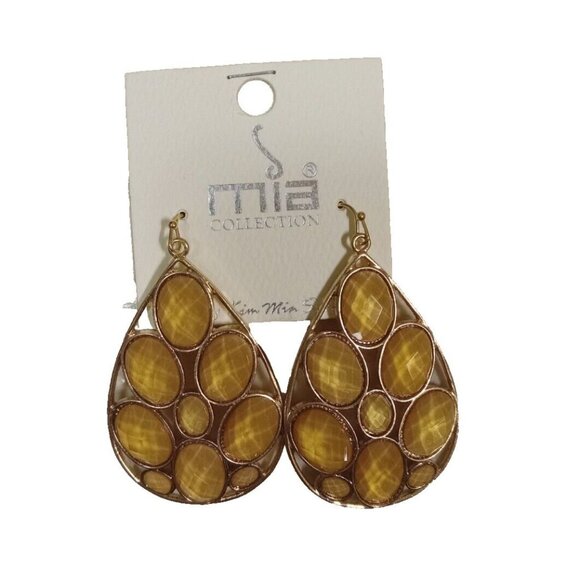 Mia Collection Statement Earrings Large Teardrop Dangle Gold Tone - Picture 1 of 3
